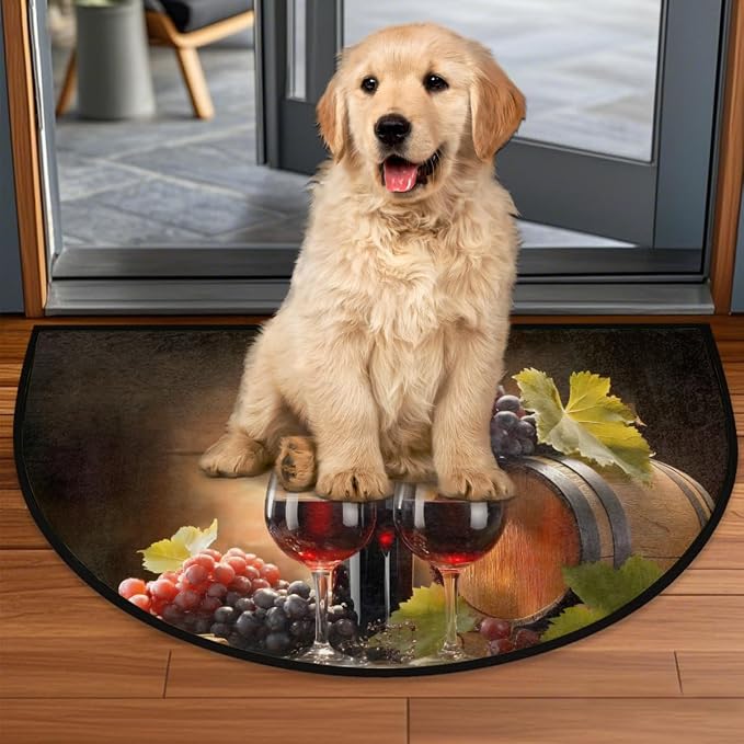 cfpolar Half Round Door Mat Wine Grapes Half Moon Doormat Absorbent Bedroom Kitchen Floor Mat Non Slip Decoration Semi Circle Entrance Welcome Rug for Indoor Outdoor Patio Fireplace Decor 24"x36"