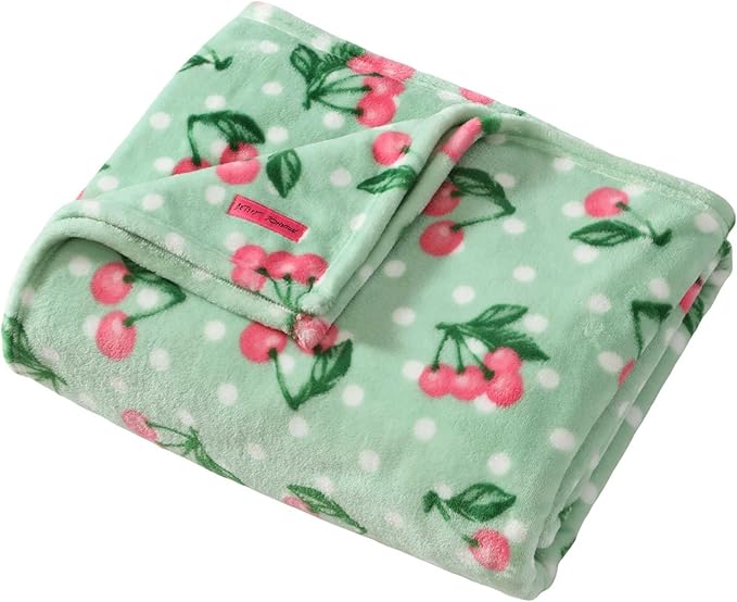 Betsey Johnson - Blanket, Buttery-Soft Throw Blanket for Couch or Bed, Boldly Plush & Oversized Bedding (Cherry Dots Green, 50" x 70")