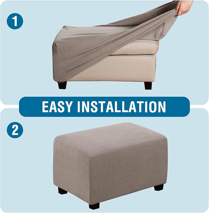 H.VERSAILTEX Ottoman Cover Slipcover Rectangle Fit Length 29"-34" Footrest Sofa Slipcovers Stool Cover Footstool Protector Covers Feature Stretch Thick Soft Jacquard Fabric Removable Washable - Taupe