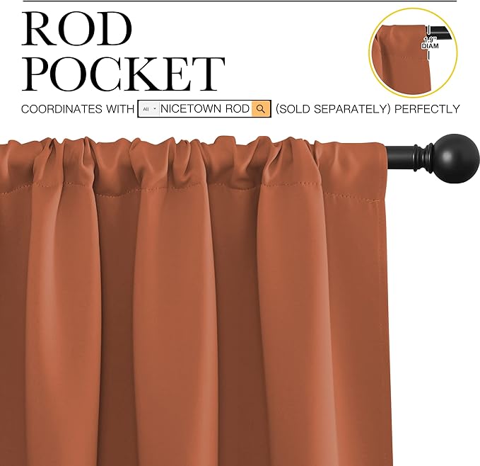 NICETOWN Blackout Curtains and Drapes - Thermal Insulated Solid Rod Pocket Blackout Draperies/Panels (Burnt Orange, 1 Pair, 52 by 72 inches)