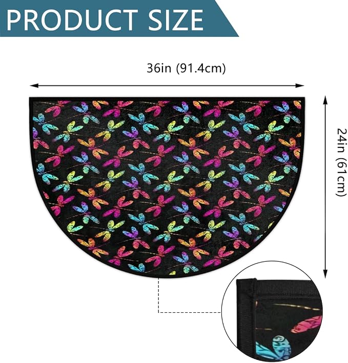 Pardick Half Round Doormat Dragonfly Animal Semi Circle Rug Non Slip Indoor Outdoor Entrance Half Moon Rug Washable Front Floor Mat for Kitchen Bathroom Patio Fireplace Holiday Decor
