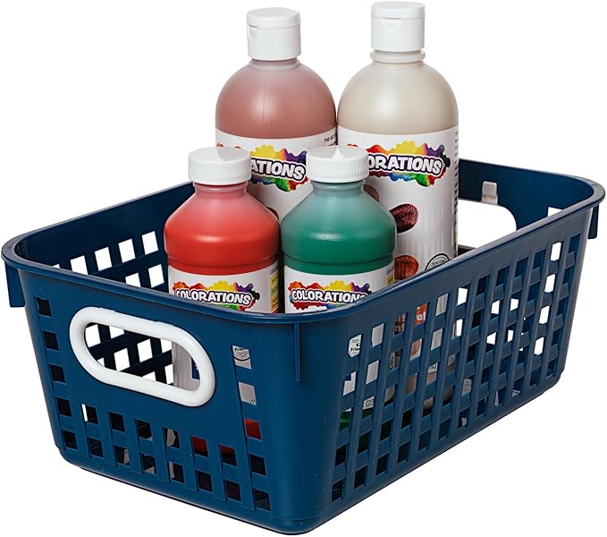Really Good Stuff Medium Plastic Book Baskets, 11" x 7.5" x 4.5", 4-Pack | Cool & Calm Group Colors, Versatile Storage Solution for Classroom, Home, & Office, Storage, Multi-Purpose