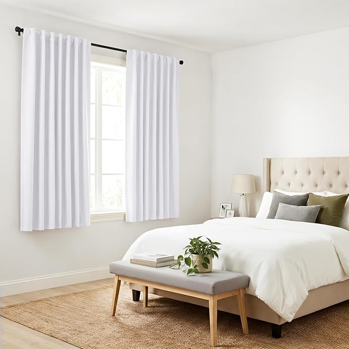 PONY DANCE 50% Light Filtering Room Darkening Curtains for Small Winow Lower Portion Decor Energy Saving Drapes for Kitchen Bedroom Bathroom Downstairs Window, W 29 x L 24, Pure White, 2 Panels