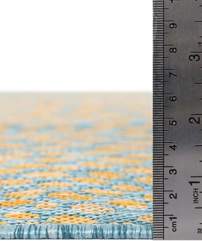 Unique Loom Jill Zarin Jill Zarin Outdoor Collection Area Rug - Cape Town (7' 10" x 10' Oval, Yellow and Aqua/Light Blue)