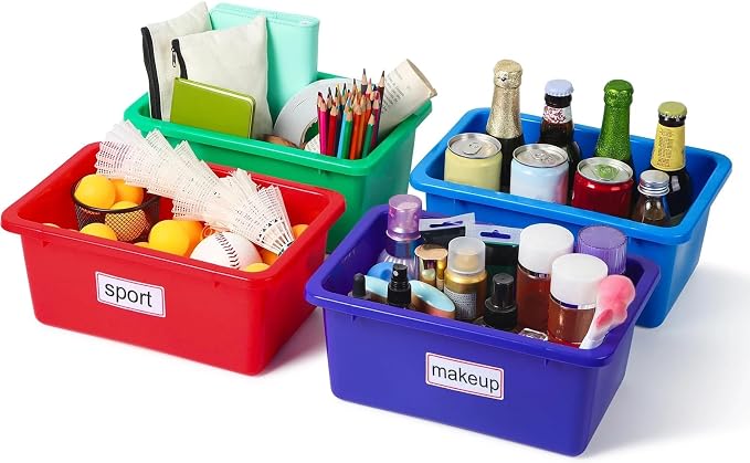 Zonon 12 Pcs Plastic Cubby Storage Bin Back to School Classroom Cubby Organization Storage Container with 1 Pack Self Adhesive Label for Office School Library(Colorful,15.51 x 11.57 x 4.92)