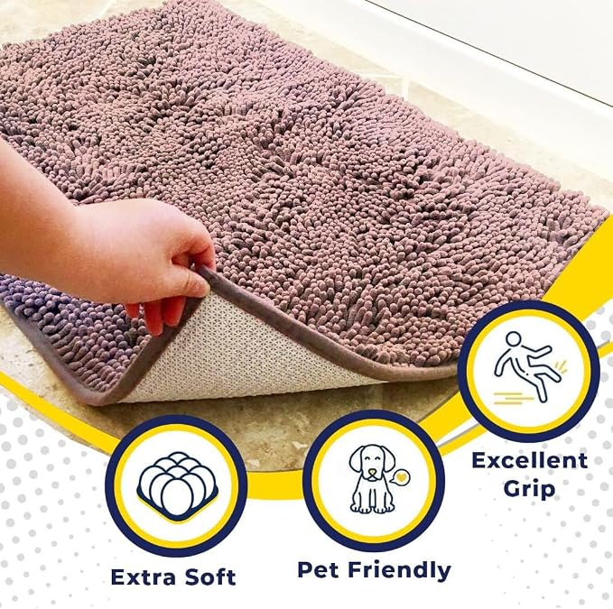 Muddy Mat® | Super Water Absorbent Door Mat Indoor, Microfiber Quick Dry Chenille Entryway Rug, Slip Resistant Front Door Mat, Indoor Mats for Entryway, Machine Washable Pet Rug, Blush Pink 24" x 72"