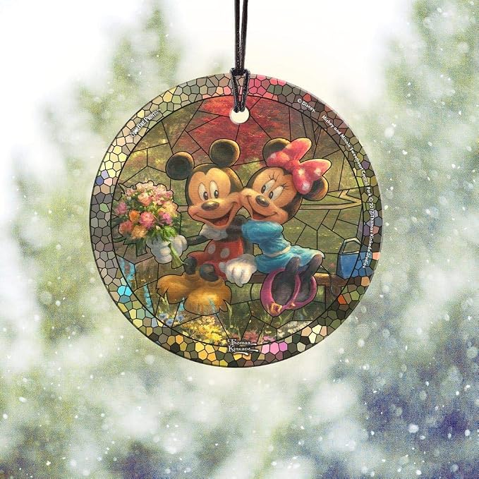 Disney Thomas Kinkade Disney Mickey and Minnie 3.5 in Hanging Glass Print | Hanging glass print | Bedroom or office display | Disney Thomas Kinkade gift