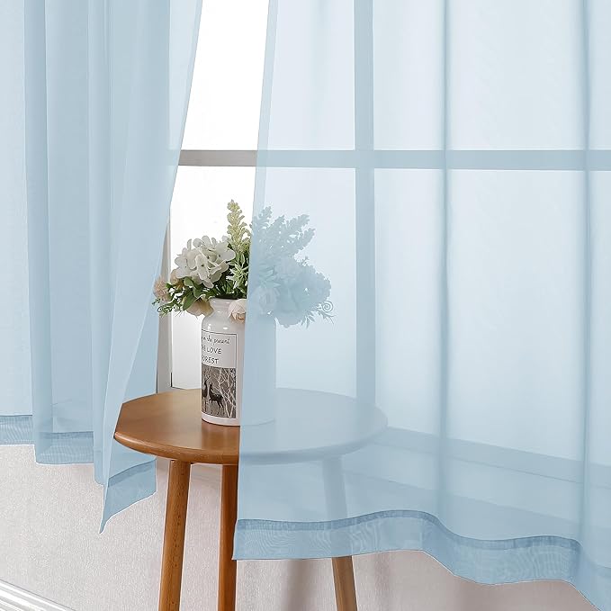 Lecloud Sky Blue Sheer Curtains - Image 8