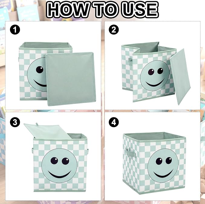 Bokon 6 Pcs 11 Inch Smile Face Classroom Storage Bins Pastel Back to School Classroom Must Have Fabric Foldable Storage Basket with Handles for Daycare Elementary School Shelves Toys Books