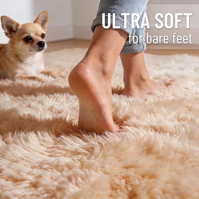 OLANLY 6x8 Machine Washable Large Area Rugs for Living Room, Bedroom, Soft Fluffy Shaggy Bedside Rug, Indoor Floor Carpet for Kids Girls and Boys, Dorms, Nursery, Home Decor Aesthetic, Beige