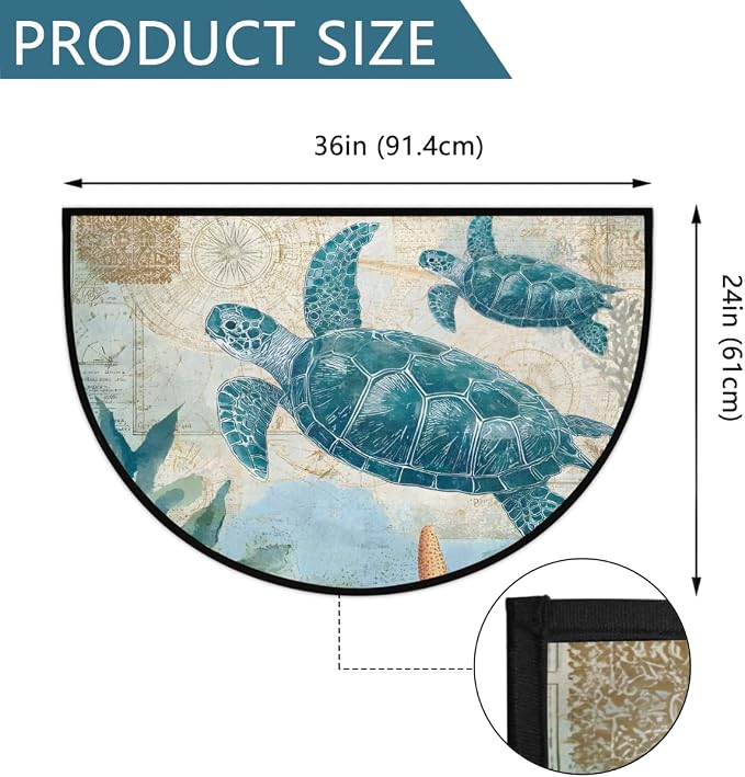 Turtle Ocean Half Round Door Mat Welcome Entrance Mat Bath Bathroom Rug | Turtle Ocean Welcome Entrance Mat Anti-Slip Half Moon Bath Mat Semi Circle Rug Indoor Outdoor Kitchen Rug
