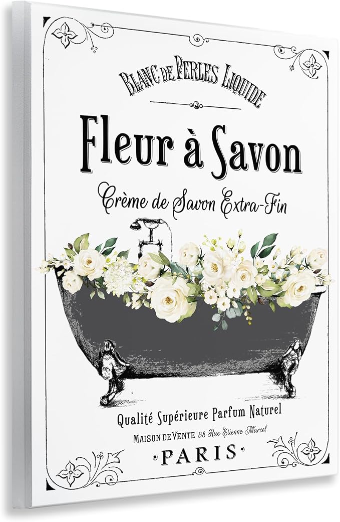French Flower Bathtub Floral, 11 x 14 Inch Mounted Print on Wall Plaque | Stupell Industries · By Lettered and Lined · Ready to hang · Bathroom to bedroom decor · Made in USA