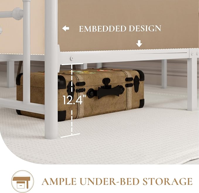 SHA CERLIN 14" Queen Size Metal Platform Bed Frame/Victorian Headboard and Footboard/Steel Slats Mattress Foundation for Storage/No Box Spring Needed/Noise Free/White