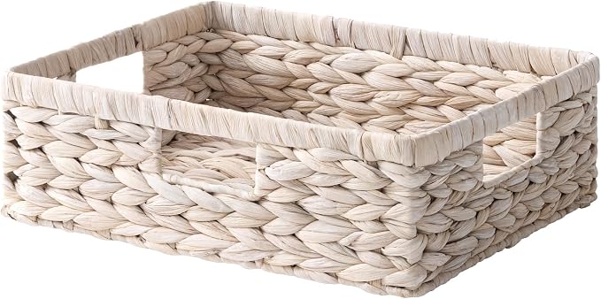 StorageWorks Large Wicker Storage Baskets for Shelves,White Baskets,1-Pack | Water Hyacinth Wicker Baskets for Storage,Pantry Organizers and Storage,Decorative Baskets,Pantry Baskets,15¼" x 11¾" x 4¾"