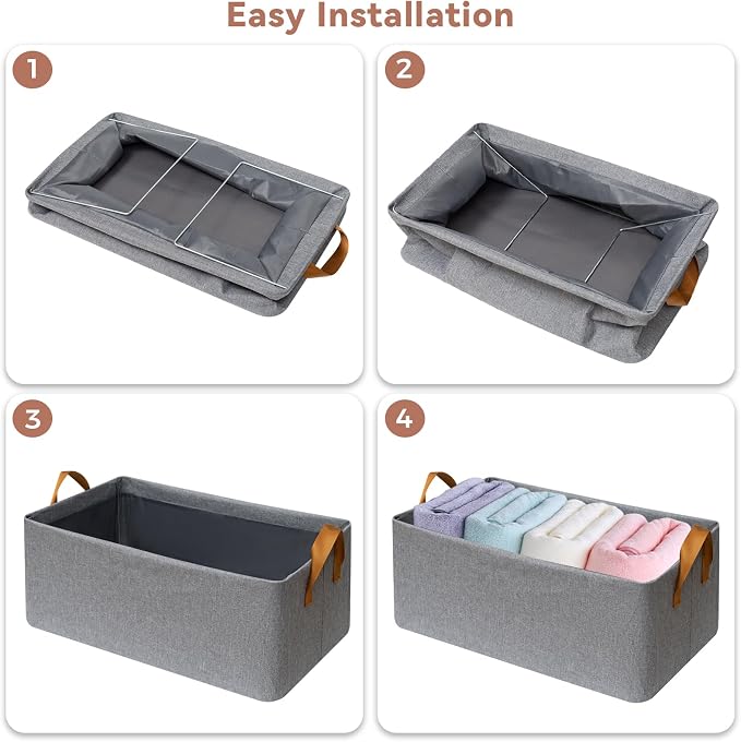 6 Pack Closet Cloth Storage Bins with Handles（ Gray 15''L x 10''W x 8''H）