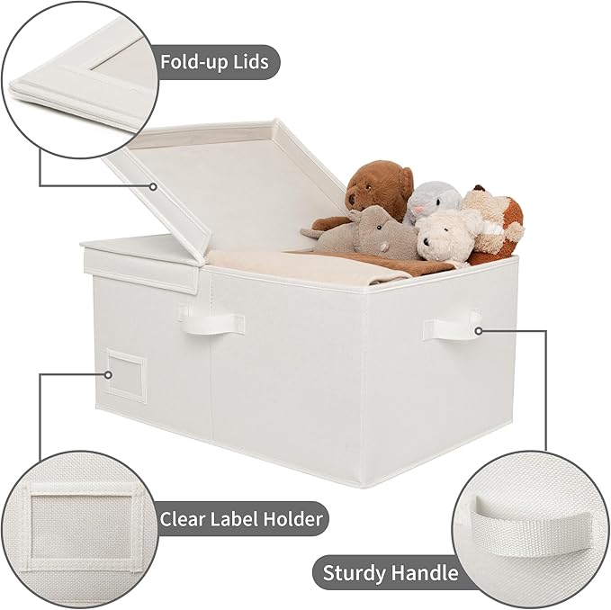 GRANNY SAYS Large Storage Bins with Lids, Decorative Storage Boxes with Double-Lids, Extra Large 63L Closet Organizer for Clothes, Toy Storage Chest, Ivory, 1-Pack