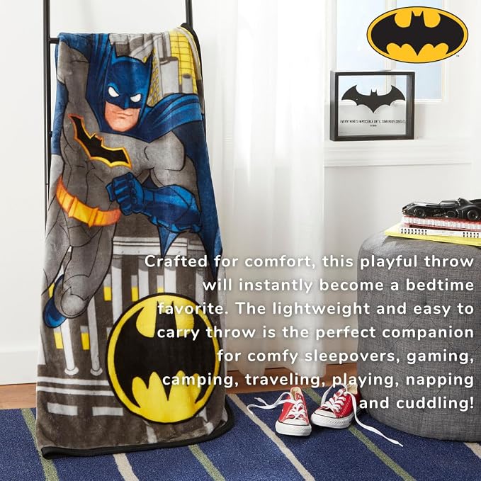 Batman DC Comics Kids Bedding Super Soft Silk Touch Throw, 40 in x 50 in, (Official Licensed Product) by Franco