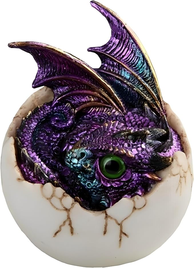 ICE Armor 4" H Pink/Purple Dragon Baby in Egg Statue Fantasy Decoration Figurine