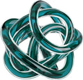 Torre & Tagus Orbit Hand Blown Glass Infinity Knot Sculpture - 4.5 Inch Glass Art Teal Knot Decor Ball for Home Decor, Small Centerpiece Table Decoration for Home Interior (Clear Teal)