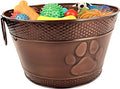 BREKX Metal Indestructible Dog Toy Bin - Chew-Proof Storage Bin | Copper Finish Farmhouse Organizer Storage Basket for Pet Toys, Blankets, Leashes with a Embossed Paw-Print