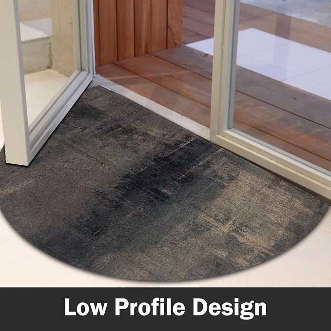 TOMWISH Half Circle Door Mat Blue Semi Circle Bathroom Floor Rug Entrance Way Absorbent Bath Mat for Kitchen Living Room 18" X 30"