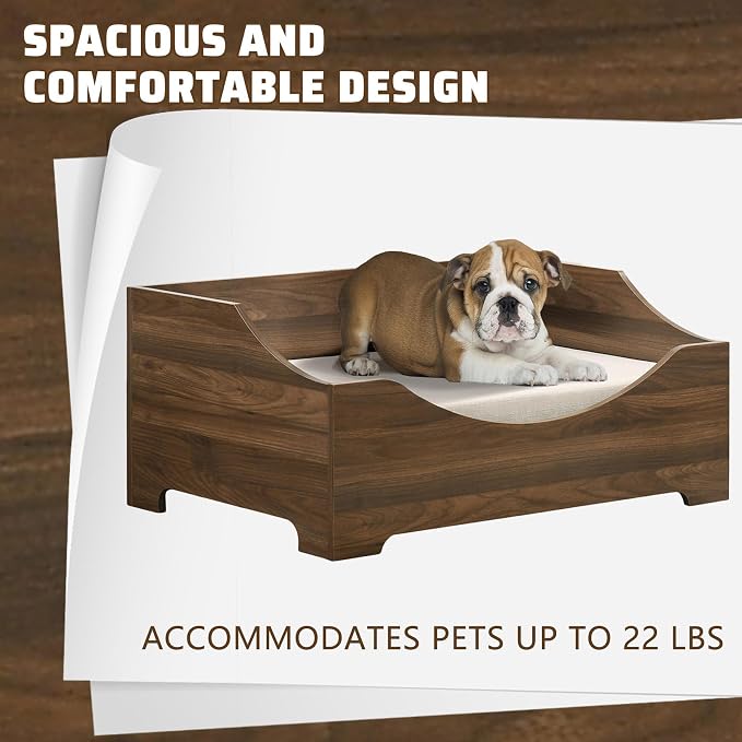 Elevated Dog Bed Frame for Medium Dogs,Wooden Dog Bed with Mattress, 36" Wide Mid-Century Modern Pet Sofa Bed for Small Space,Easy Assembly