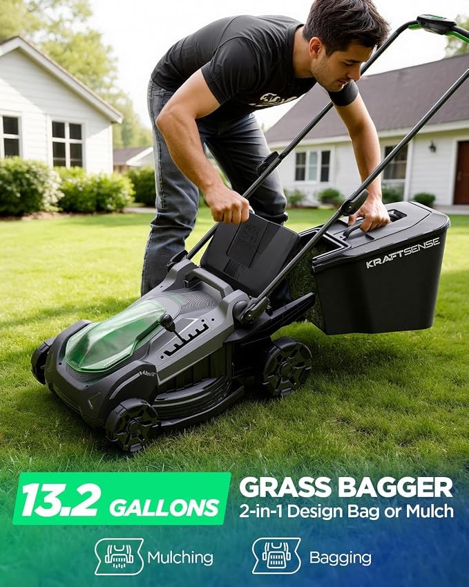 18" 40V Brushless Cordless Electric Lawn Mower | Includes Two 20V 8.0Ah Batteries & Charger, 6-Level Height Adjustment (25mm-75mm), 50L Collection Bag, and 2 Spare Blades