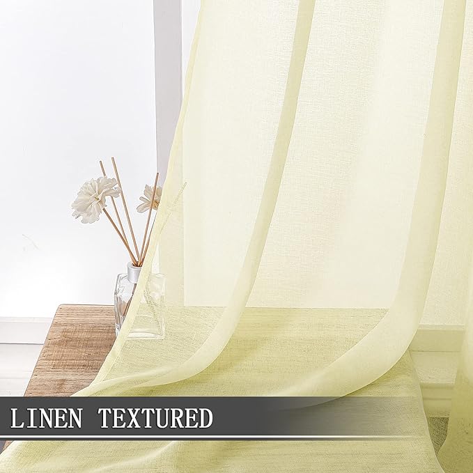Tollpiz Short Sheer Curtains Living Room Linen Textured Curtain Sheers Light - Image 2