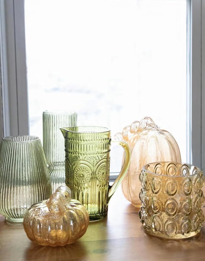 Boston International Handblown Art Glass Pumpkin Thanksgiving Halloween Decorations for Home, Small, Apple Cider