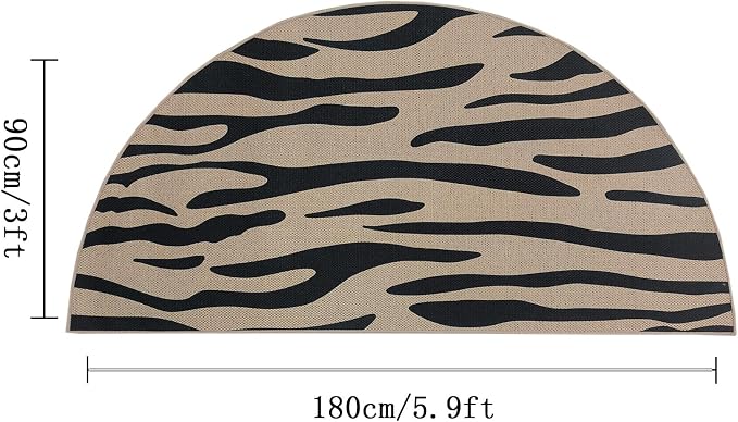 Half Round Easy Jute Rug 3x6Ft Zebra Stripe Carpet for Farmhouse Bedroom Carpet, Non-Slip Half Circle Thin Neutral Floor Mat for Living Room Patio Kids Room Kitchen, Indoor Outdoor, Black 5