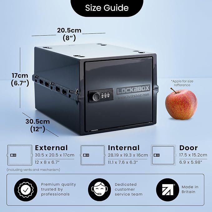Lockabox One™ | Compact and Hygienic Lockable Storage Box for Food, Medicines, Tech and Home Safety | One Size 12 x 8 x 6.6 inches externally (Jet)