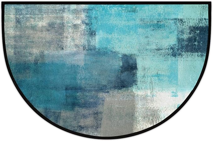 Turquoise Half Round Doormat Semi Circle Rug Half Moon Rug Entryway Mat | Turquoise Teal Washable Non Slip Outdoor Floor Rug Kitchen Mat for Indoor Outdoor Bathroom Fireplace Bath