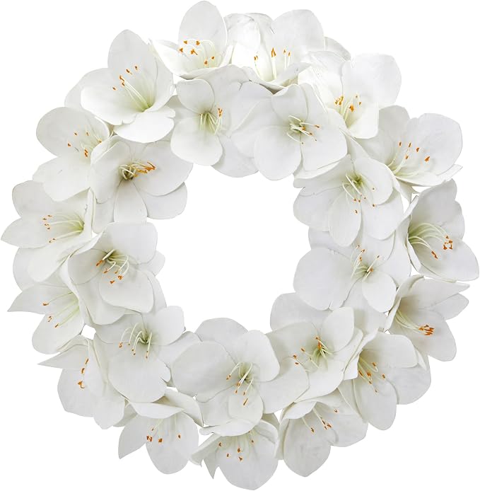 Nearly Natural 24 in. Amaryllis Artificial Wreaths White