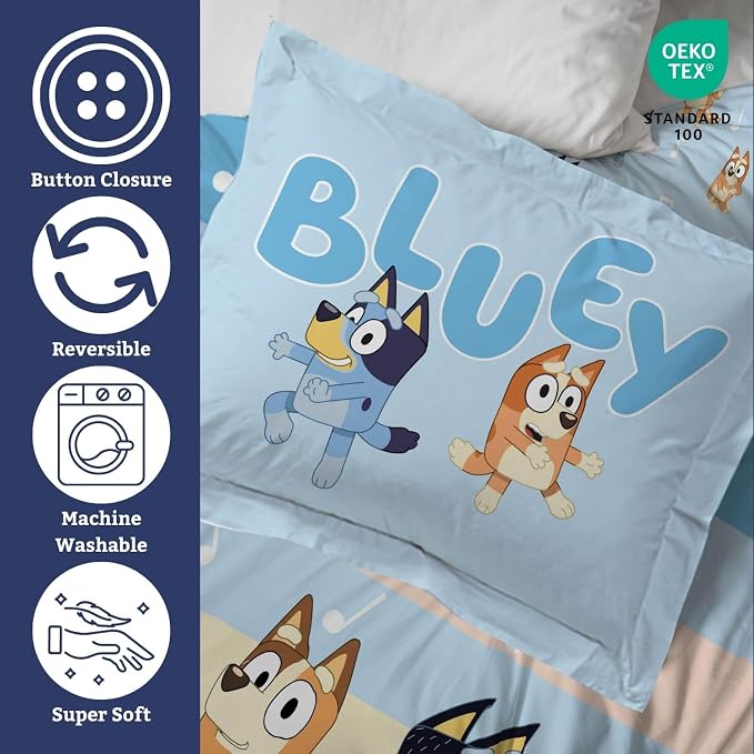 Jay Franco Duvet Cover Set – 2 Piece Comforter Cover and Sham Set, Super Soft Cozy Kids Bedding (Insert Not Included) Multi - Bluey, Twin