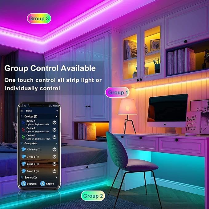 MIHEAL 5050 Black PCB RGB WiFi Smart LED Strip 32.8Ft 300LED Waterproof Kit | App & voice control lighting with music mode, UL Listed DC12V adapter, works with iOS & Android indoor decor