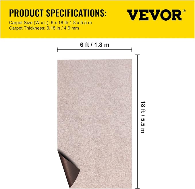 Happybuy 6 ft x 18 ft Brown Marine Carpet for Boats Waterproof - 0.18" Thick Indoor Outdoor Rug Carpet Roll for Home Patio Porch Deck