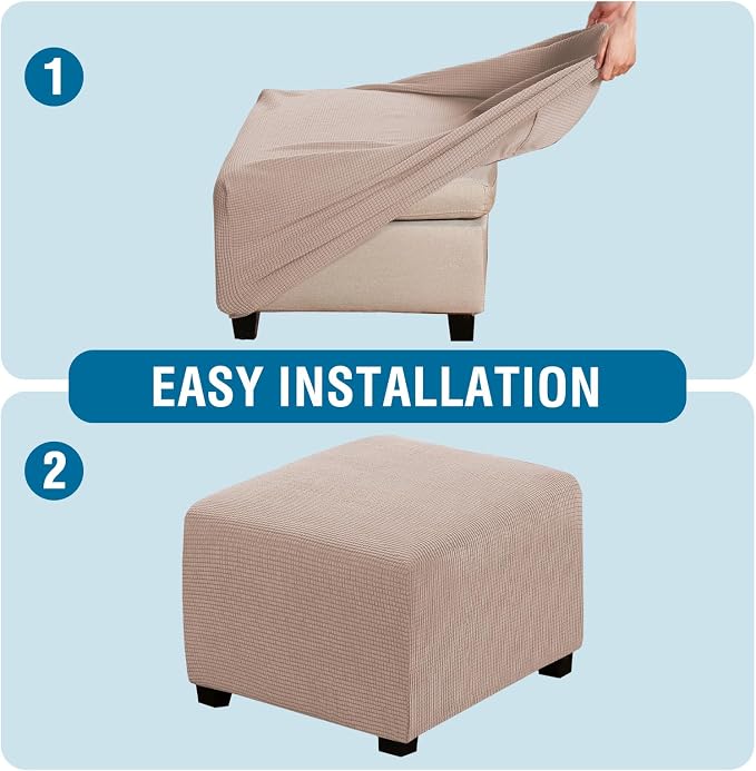 H.VERSAILTEX Ottoman Cover Slipcover Rectangle Fit Length 35"-45" Footrest Sofa Slipcovers Stool Cover Footstool Protector Covers Feature Stretch Thick Soft Jacquard Fabric Removable Washable - Sand