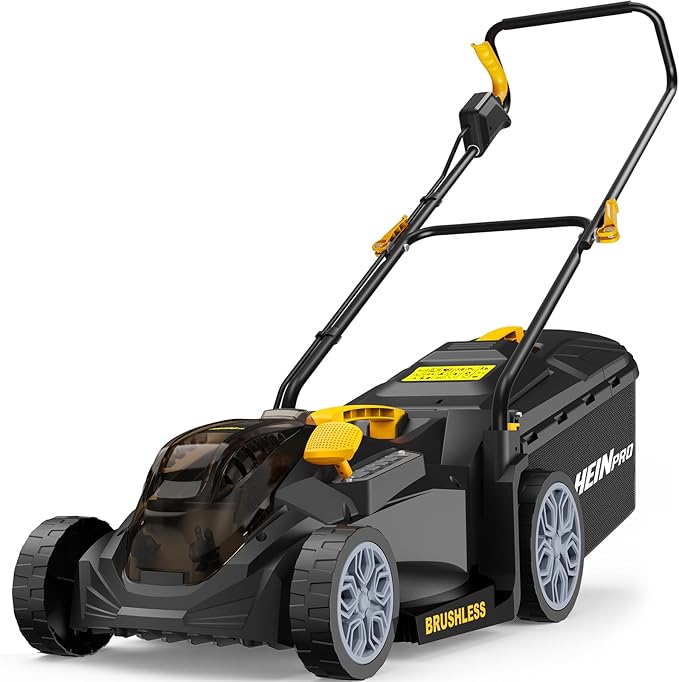 HEINPRO Cordless Lawn Mower Compatible with Dewalt 20V MAX Battery | 14", 2-in-1 Brushless Electric Lawn Mower for Small Yards, Push Mowers with 5-Position Height Adjustment, Black (Tool Only)