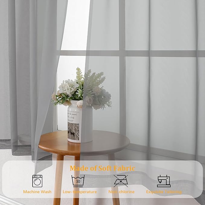 Gwine Light Grey Sheer Curtains 63 Inch Length - Image 7