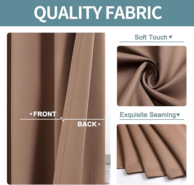 ChrisDowa Room Darkening Curtains 102 Inches Long 2 Panels Set for Living Room, Grommet Thermal Insulated Blackout Curtains for Bedroom (Cappuccino, 52 x 102 Inch)
