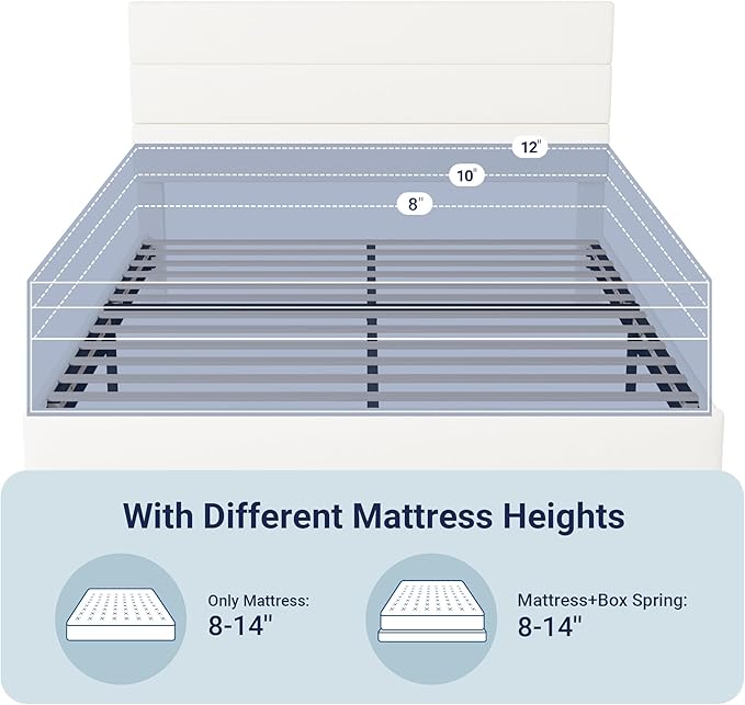 Allewie Queen Size Platform Bed Frame with Velvet Upholstered Headboard | Wooden Slats Support, Fully Upholstered Mattress Foundation, No Box Spring Needed, Easy Assembly, Noise-Free, White
