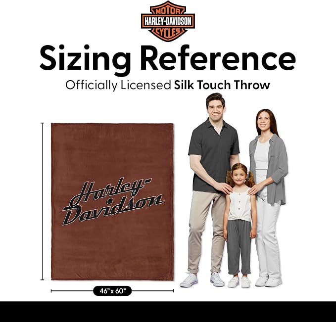 Northwest Harley-Davidson Cursive HD Silk Touch Throw Blanket, 46 x 60 in | 100% Polyester, Velvety Feel, Lightweight Warmth, Couch Bed Chair Lounging, Giftable Indoor Comfort