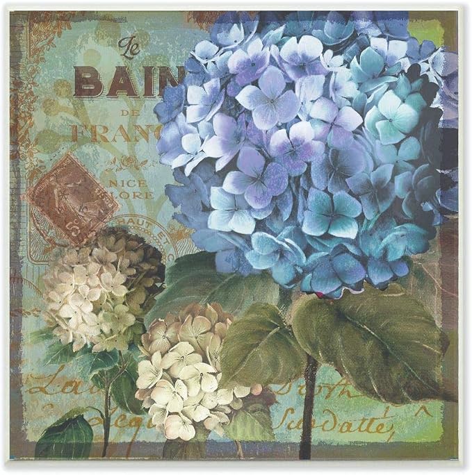 Stupell Home Décor Colorful Hydrangeas with Antique French Backdrop Wall Plaque Art, 12 x 0.5 x 12, Proudly Made in USA
