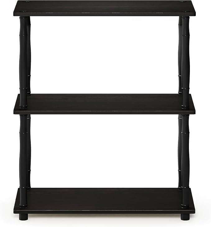 Furinno Turn-N-Tube 3-Tier Compact Multipurpose Shelf Display Rack with Classic Tube, Espresso/Black | Open Frame Corner Shelf, for Organization and Storage, Living Room, Garage, Home Office