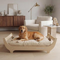 CANAGAN Elevated Wooden Dog Bed with Cushion, Natural Wood, Large | Raised Dog Couch Bed with a Washable Cover and Plush PP-Filled Cushion, Designed for Large Dogs and Stylish Indoor Living