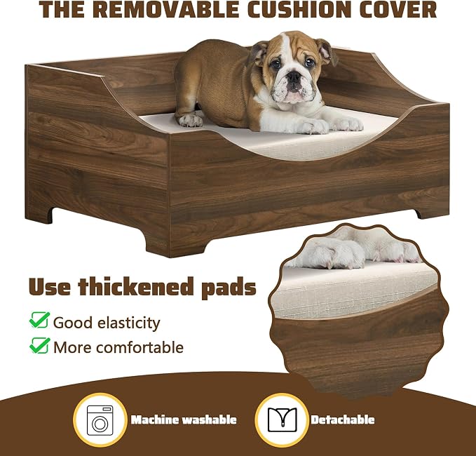 Elevated Dog Bed Frame for Medium Dogs,Wooden Dog Bed with Mattress, 36" Wide Mid-Century Modern Pet Sofa Bed for Small Space,Easy Assembly