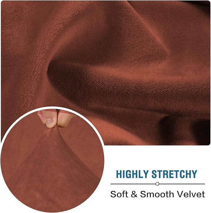 H.VERSAILTEX Velvet Stretch Couch Cushion Cover Plush Cushion Slipcover for Chair Loveseat Sofa Cushion Furniture Protector Seat Cushion Sofa Cover (2 Piece Medium Sofa Cushion Covers, Rust)
