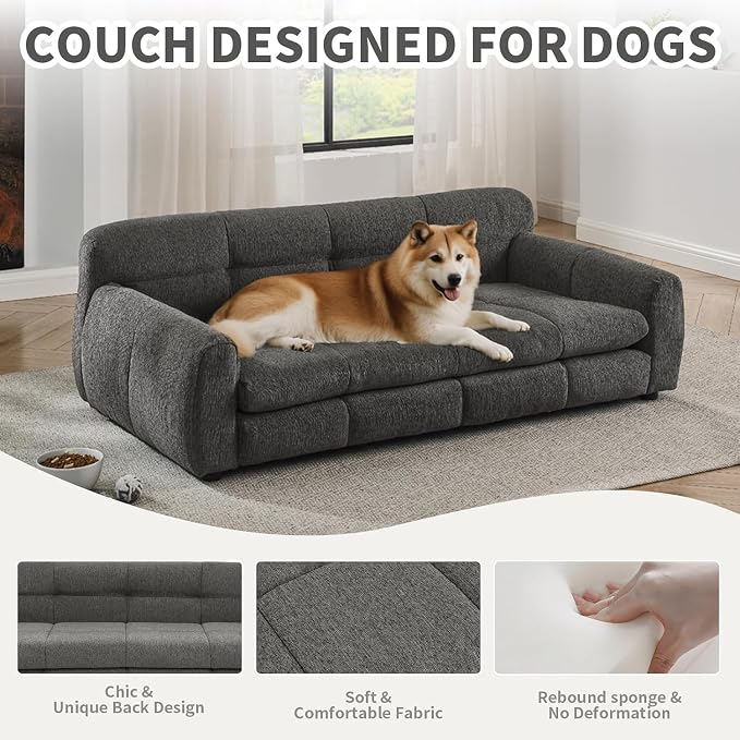 Dog Couch Bed, 51" Sofa for Dogs with Backrest and Armrest, Durable Pet Sofa with Soft Foam Cushion, Elevated Dog Couch Bed with Legs for Medium and Large Dogs, Stone Grey