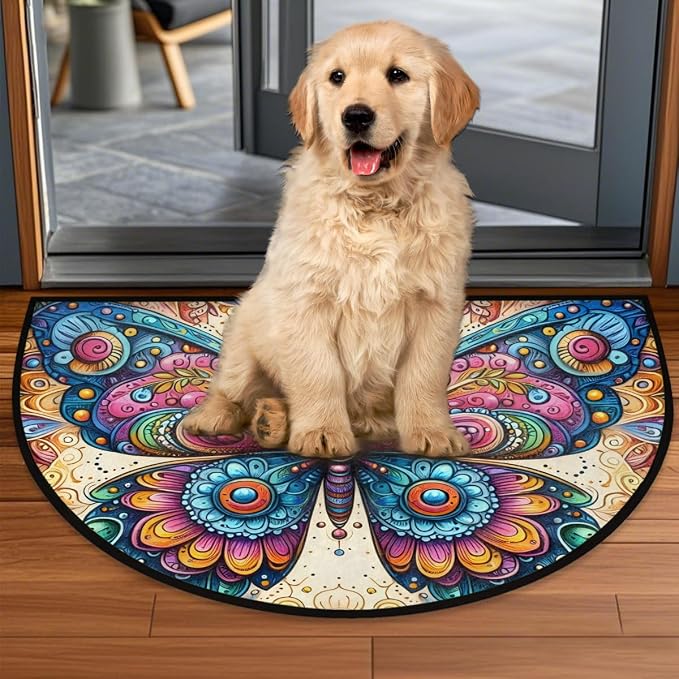 Butterfly Half Round Rug Half Moon Door Mat Half Circle Rugs | Color Animal Washable Non-Slip Semi Circle Rug Welcome Half Round Door Mat Indoor Entrance Bedroom Living Room Decor B501
