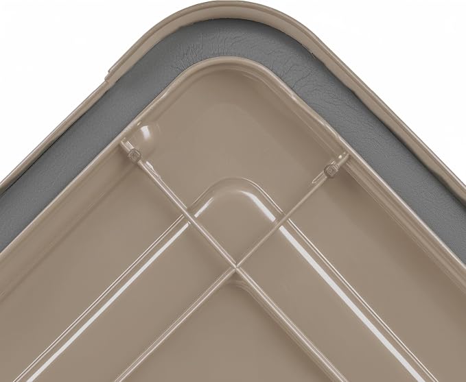 IRIS USA 4-Pack 41 Qt Storage Bins with Gasket Lids, Tan | WeatherPro seal helps protect bulky items for moving, garage, attic and basement storage